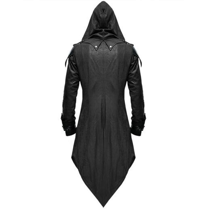 S-5XL Men New Fashion Devil Fashion Mens Gothic Style Hooded Jacket Coat Red Black Diesel Punk Assassin Creed Cosplay Costume Cardigans Coat for Men