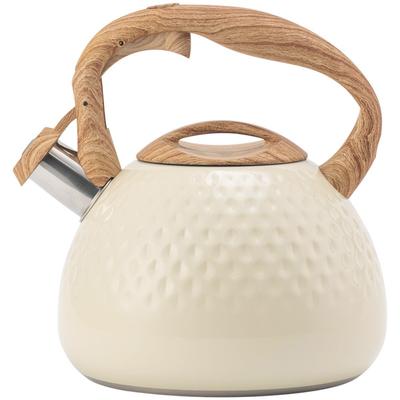 3L Tea Kettle with Wood Pattern Anti Hot Handle Loud Whistle Stainless Steel Kettle Heat Resistant for Boiling Water Coffee Milk