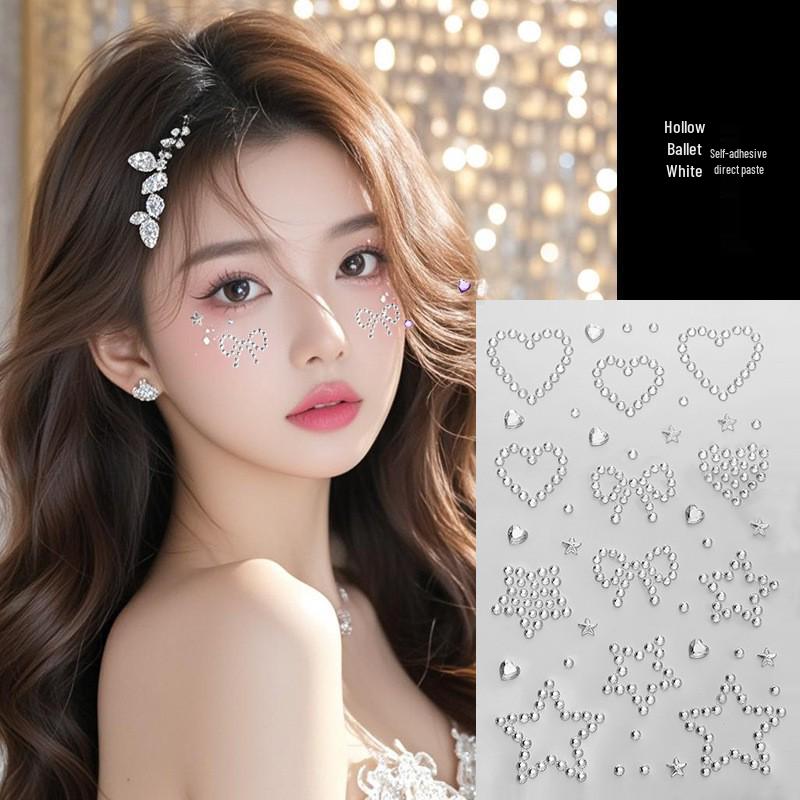 Concert Face Stickers: Five-Pointed Star, Blue Heart, Bowknot, Glue-Free Rhinestones for Makeup
