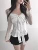 Spring 2026 Women's Slim French Bow Satin Bandeau Chiffon Shirt