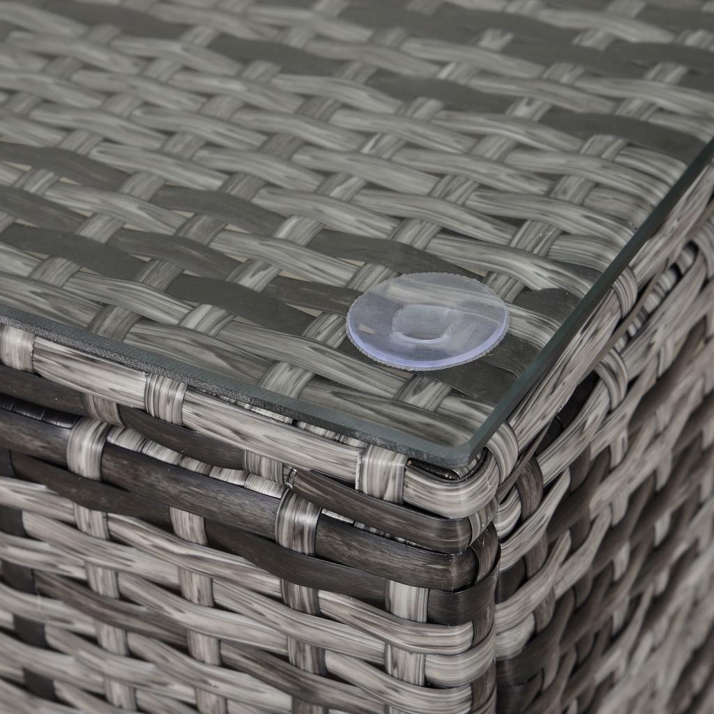 PE Rattan Garden Coffee Table, with Glass Table Top - Grey