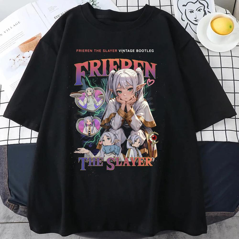 Frieren TShirt Unisex Cartoon Tshirt Short Sleeve Women Beyond Journeys End Anime Clothing TShirt Cotton Tees Top