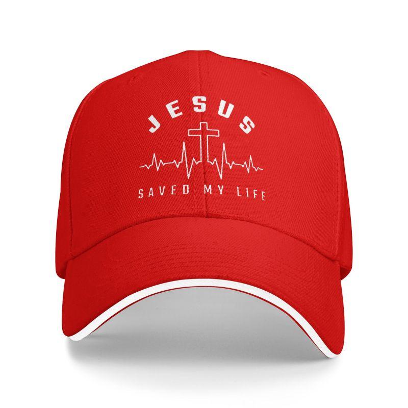 Jesus Cross Print Baseball Cap Jesus Saved My Life Retro Sandwich Baseball Caps Unisex Adjustable Snapback Hat
