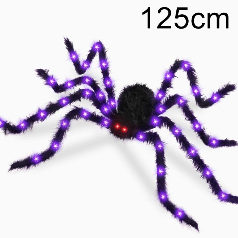 Halloween Riesige Leuchtende Flauschige Schwarze Spinne Lila LED Batteriebetrieben 8 Modi Spinnenlichter Für Innen Außen Veranda Dekor
