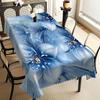 Elegant Blue Floral Print Tablecloth, Abstract Lily Design with Scalloped Edge, Stain Resistant for Dining Room & Romantic Decor