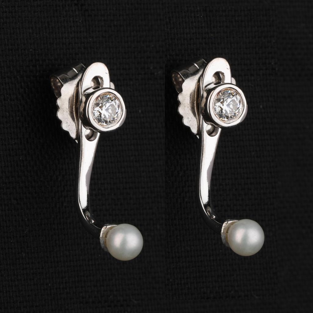 Pearl & Cubic Zirconia Earrings 925 Sterling Silver Jewelry Gift