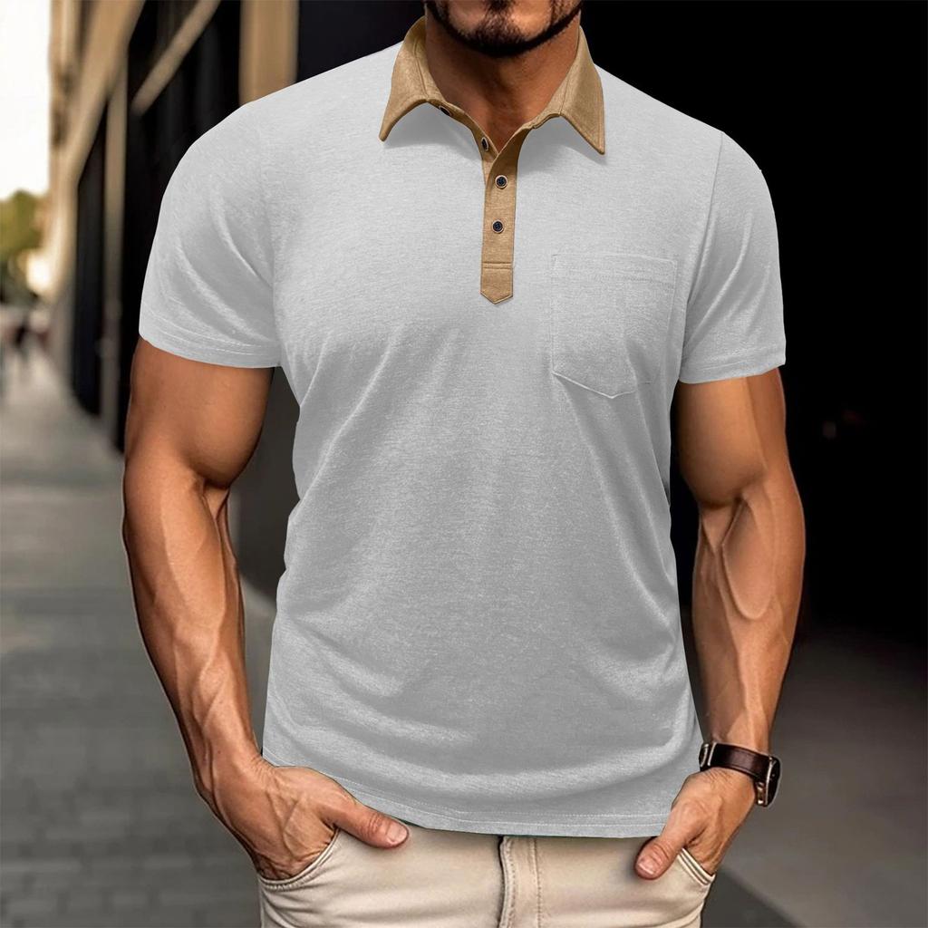 Men's Short Sleeved Shirt Men's 4-button T-shirt Casual Top