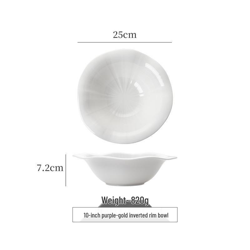 קערת עצם סין עמוקה לבנה אלגנטית: קערת מרק/אטריות/פירות ים למלון ומסעדה - עיצוב לא סדיר ויצירתי