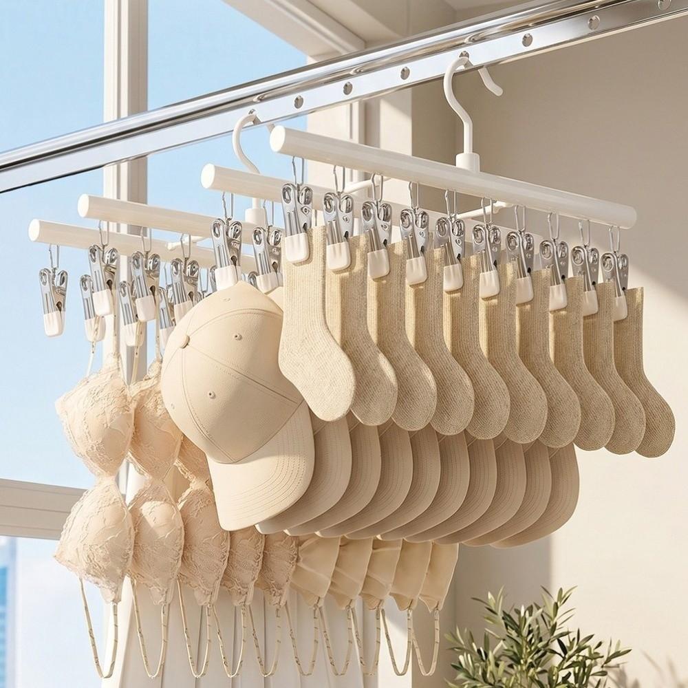 Double Row Underwear Drying Rack Windproof Clothes Hanger New Sock Drying Rack Home Laundry