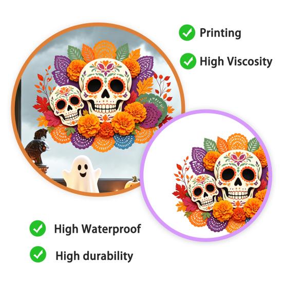 Halloween Party Decor Day of The Dead Window Static Sticker, Flower Skull Decorative PVC Skeleton Goddess Wall Art Decals, Waterproof Glass Clings
