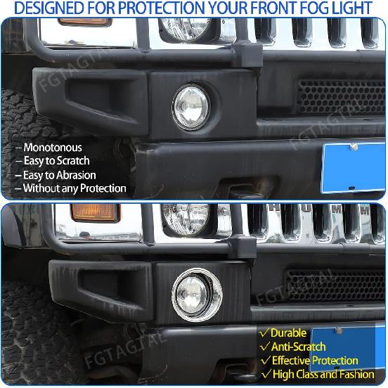 Front Bumper Driving Fog Light Ring Bezels Covers Trim Molding Fit for Hummer H2 2003-2009, ABS Front Fog Light Lamp Decoration Protector