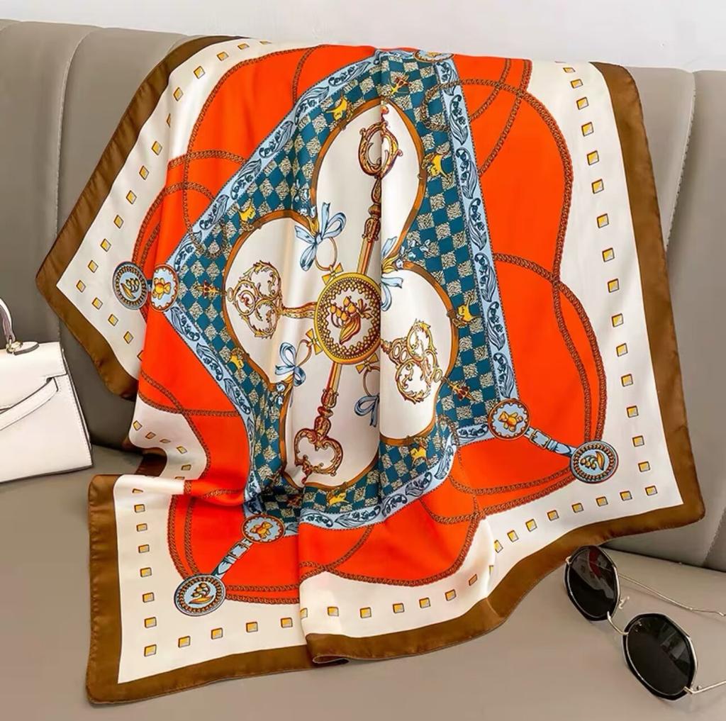 Luxury Horse Belt Print Silk Square Scarf Women Hijab Hair Bands Neckerchief Female Satin Shawl Ribbon Headband Fashion Bandana
