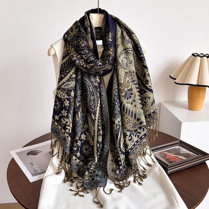 Women S Ethnic Style Court Paisley Print Tassel Long Scarf Elegant Shawl