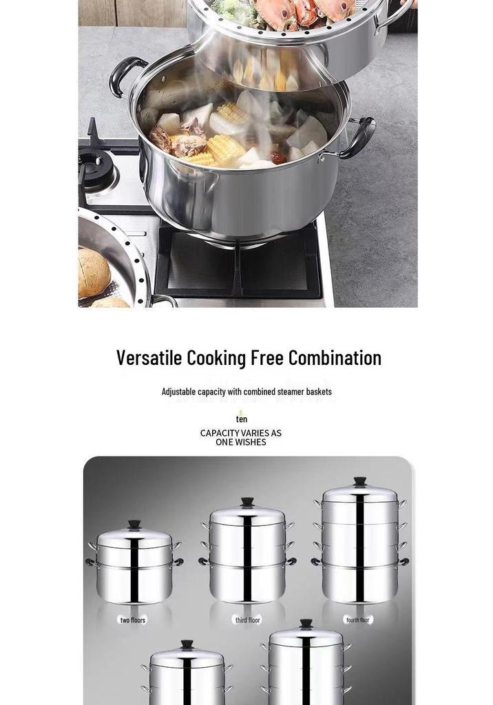 Old-Fashioned Stainless Steel Multi-Layer Steamer Pot with Composite Bottom