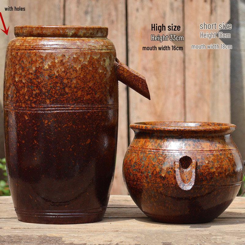 Retro Handmade Ceramic Waterfall Pot: Ancient Fish Farming Water Feature for Courtyard Landscapes