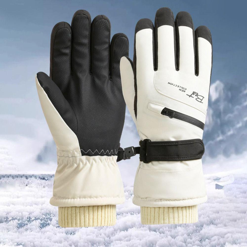 With Zippered Pocket Touchscreen Gloves Full Finger Motorcycle Gloves Windproof Ski Gloves  Camping