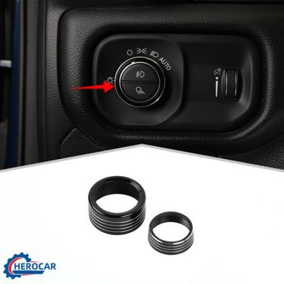 2x Scheinwerfer- und Schalthebel-Schalterknopf-Abdeckung Zierring für Dodge RAM 1500 18+ Schwarz