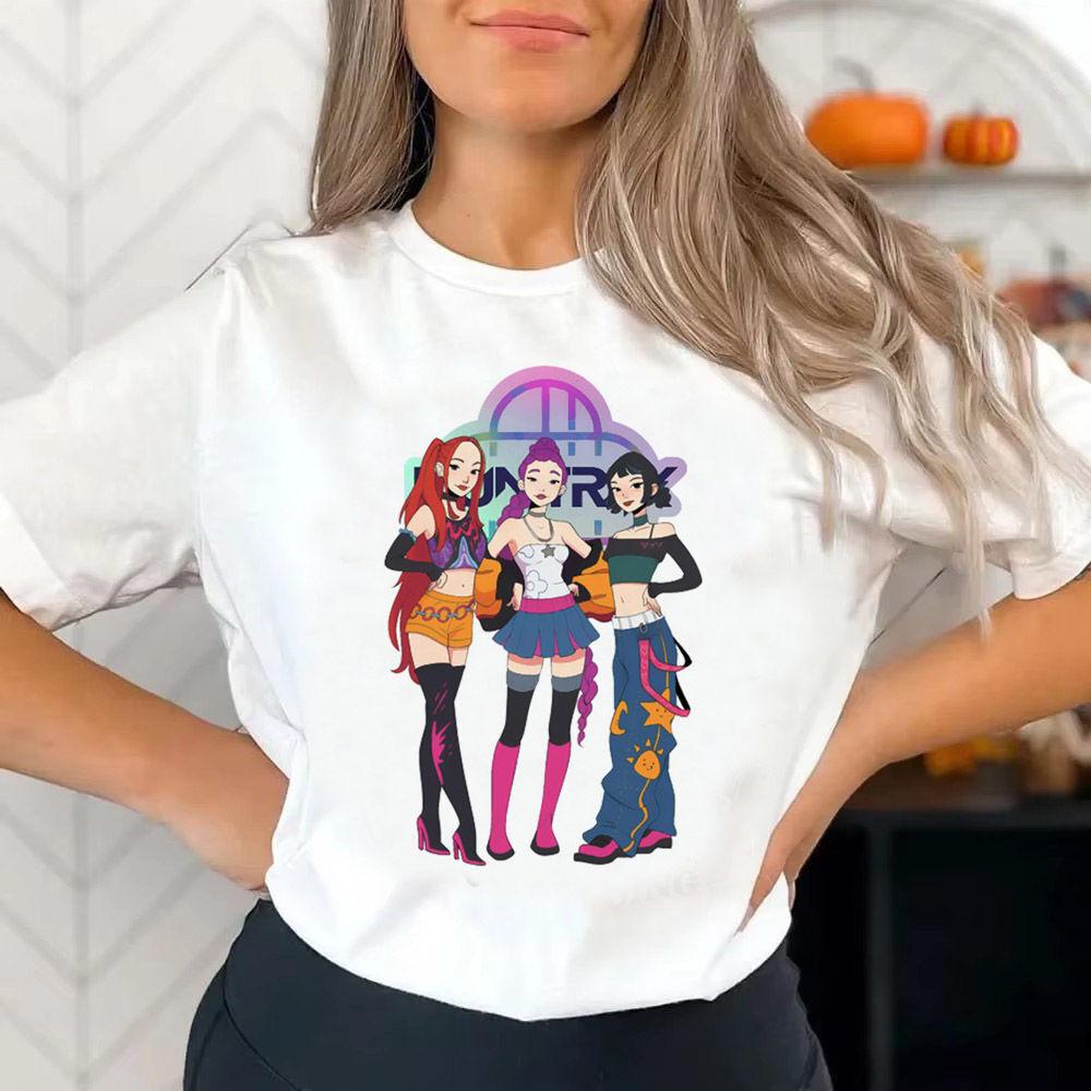 Huntrix Dívčí Kpop Lovci démonů Oboustranné tričko Tričko v anime stylu s Rumi Mira Zoey Dívčí skupina Magická bojovnice Fanouškovská trička