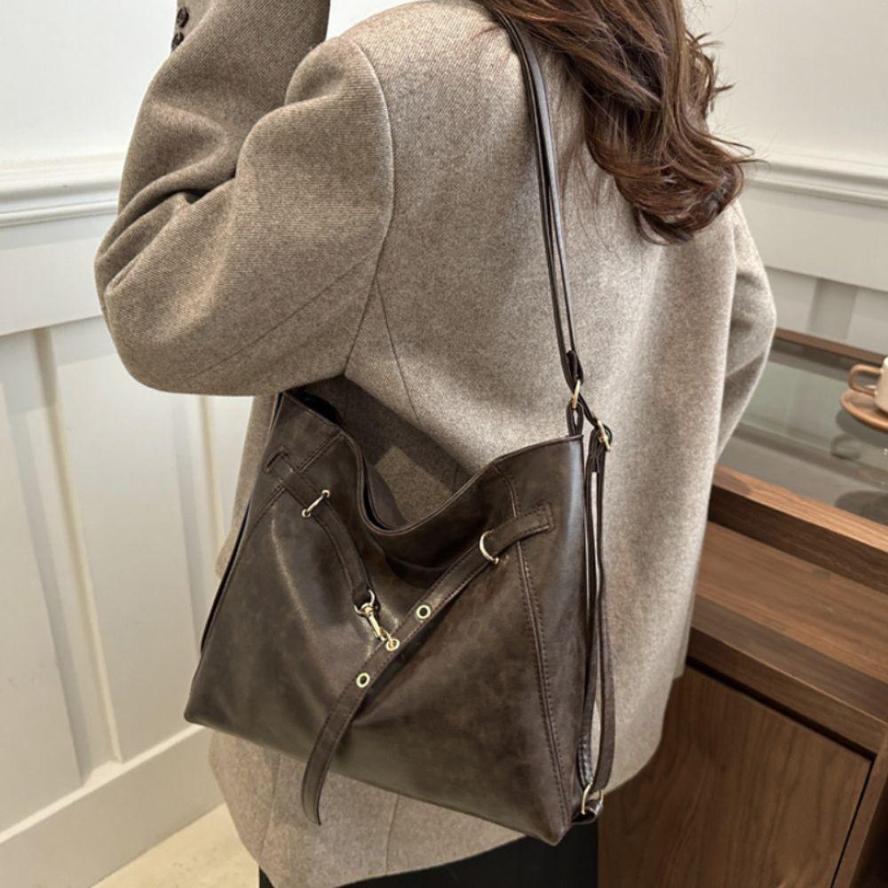 Leather Buckle Shoulder Bag New Design Women Backapck Casual Vintage Tote Bag Lady