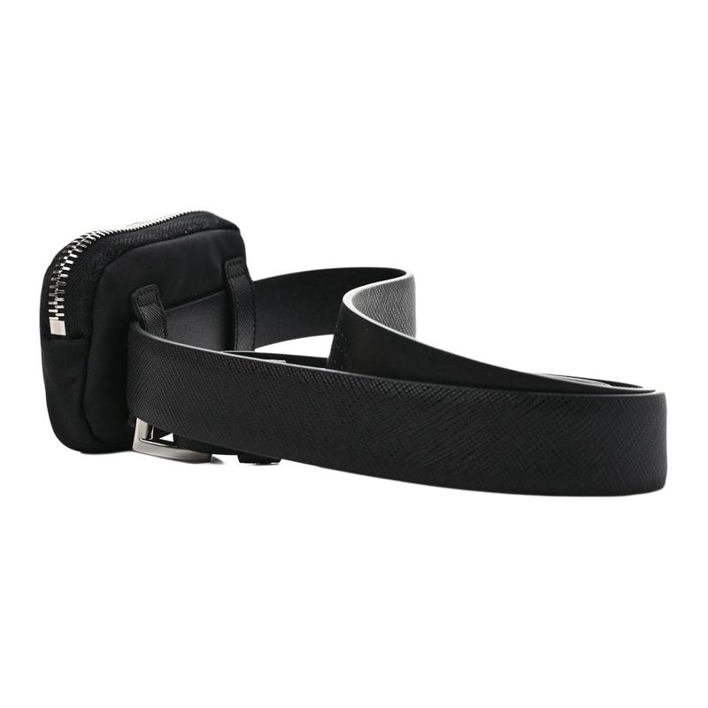 Prada Brand logo zipper closure nylon waist bag men's black