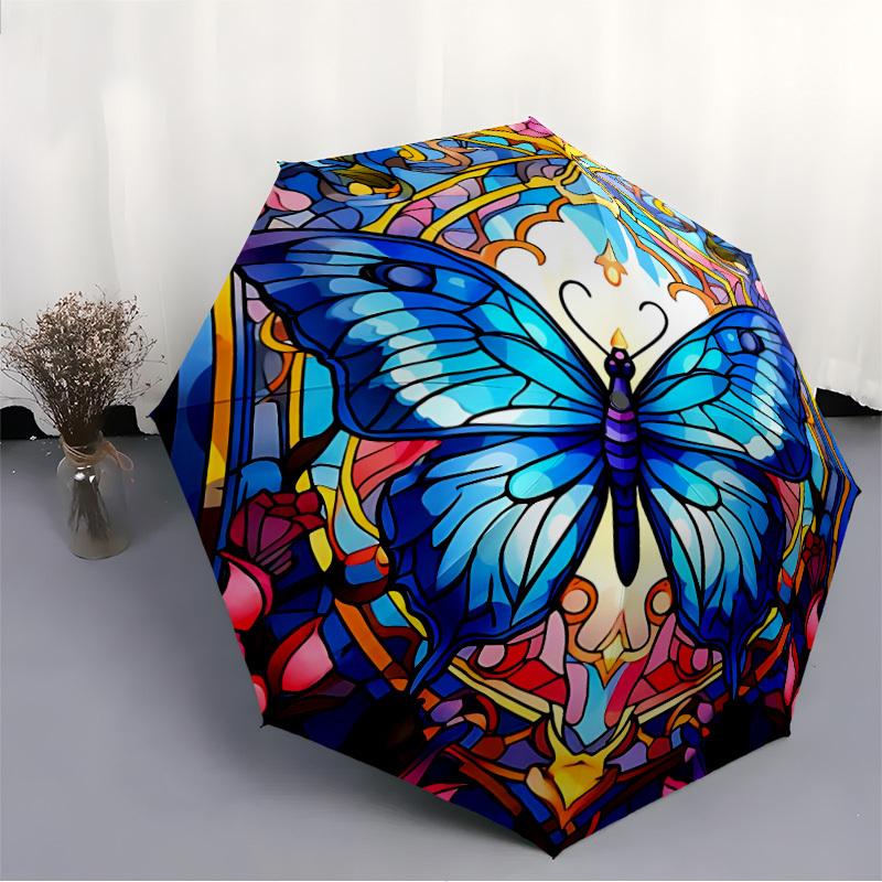 1pc Butterfly Stained Fashionable Automatic Opening/Closing Folding Umbrella with 8 Bones, Windproof Portable, Daily Use164