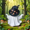 Creative Holiday Gifts for Friends Halloween Ghost Decoration, Holding Pumpkin Resin Figurine with Witch Spooky Table Ornaments Hat, Cute Tabletop
