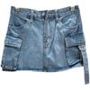 European station summer new denim skirt women's thin tooling pockets high waist anti-light A-word skirt