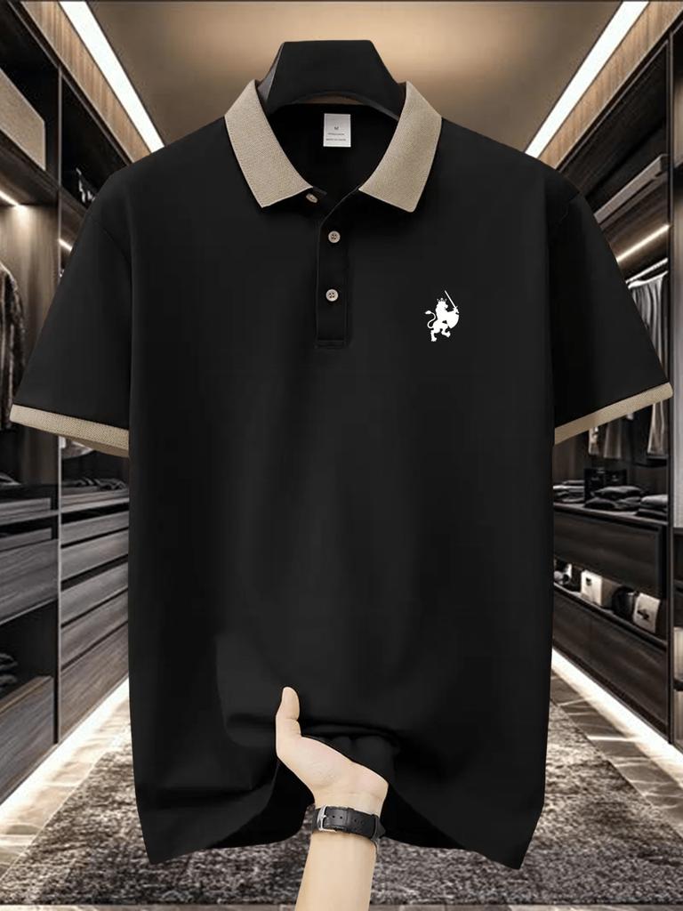Mens Contrast Collar Short Sleeve Polo Shirt, Casual Outdoor Hiking Tops, Regular Fit for Trail Walk Outdoor Stroll Commute Leisure Wear