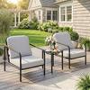 3 Piece Bistro Set In Steel With 2 Chairs With Thick Cushions Side Table With Black Tempered Glass Top