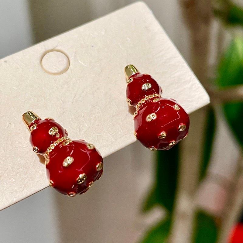 High-End Zodiac Red Gourd Earrings - Unique Chinese Style Niche Design for Women