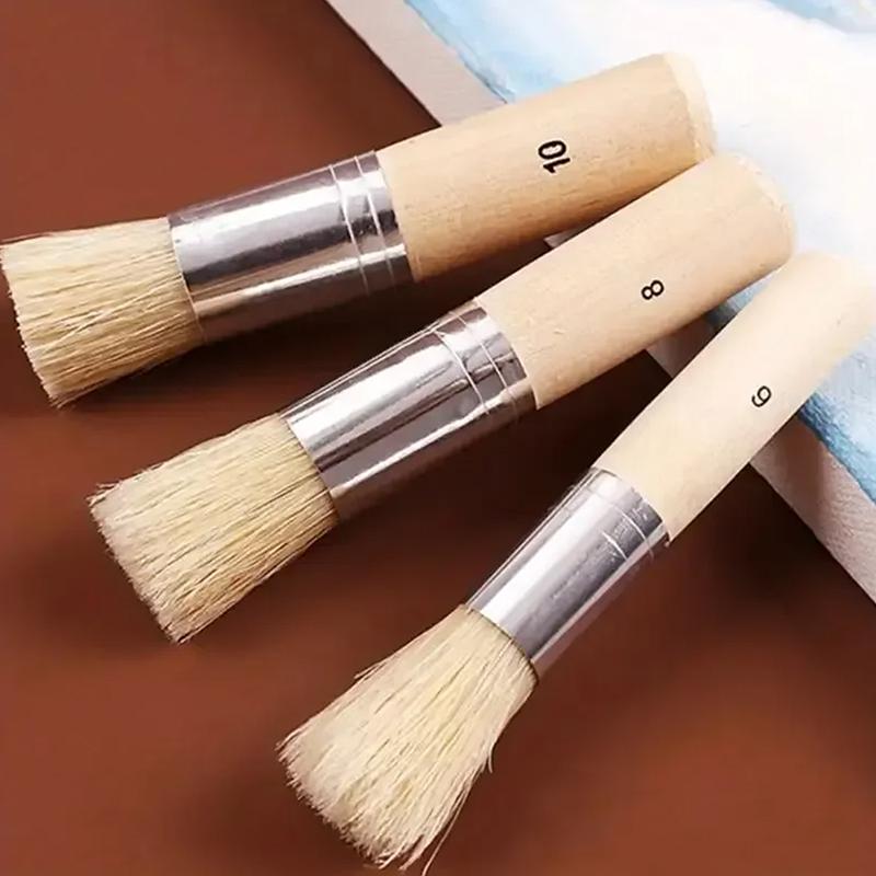 3Pcs Diy Wooden Stencil Brush Pure Natural Bristle Paint Brush Perfect For Acrylic Paint, Wood, Oil Painting