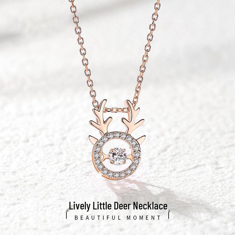 

Moose & Deer Sterling Silver Necklace: Minimalist Clavicle Chain with Lively Moissanite Pendant