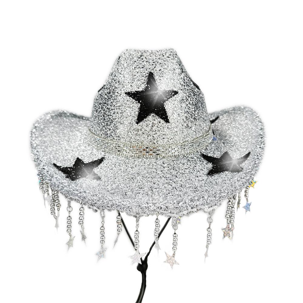 Star Tassel Hat Rose Red Western Cowboy Hat Star Party Hat Blue For Costume Event Festival Cowboy Theme серебряный