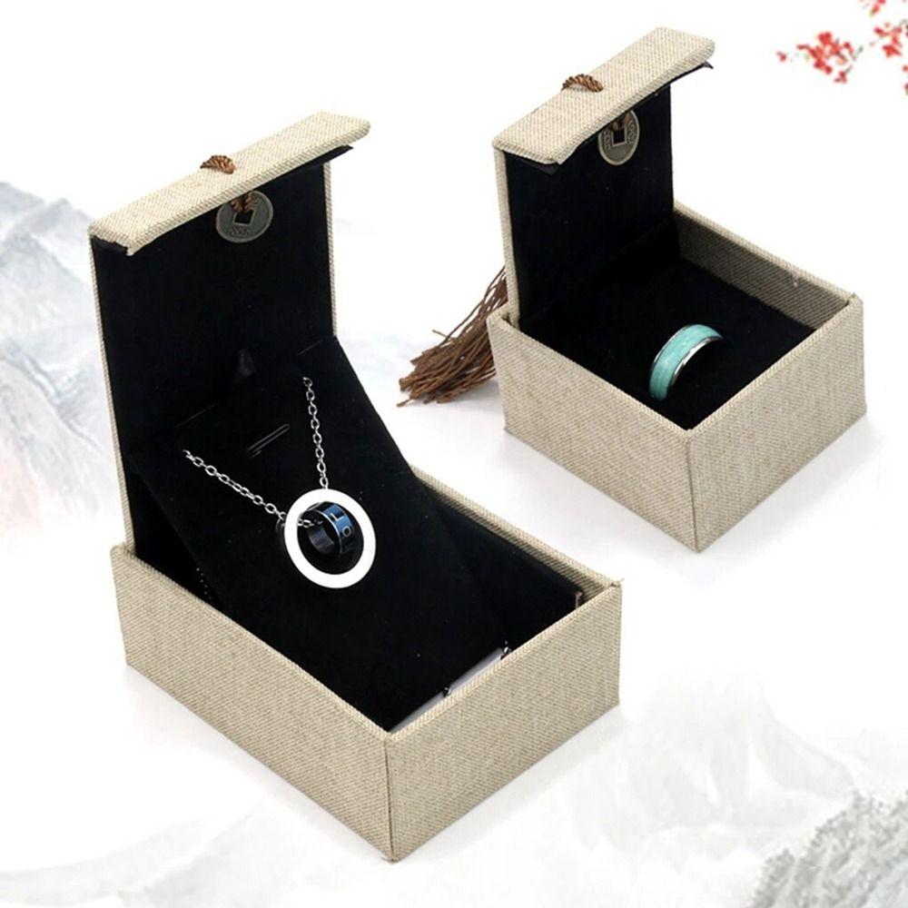 Hanmade Linen Tassel Jewelry Box Rectangular Fabric Necklace Storage Box  Bracelet