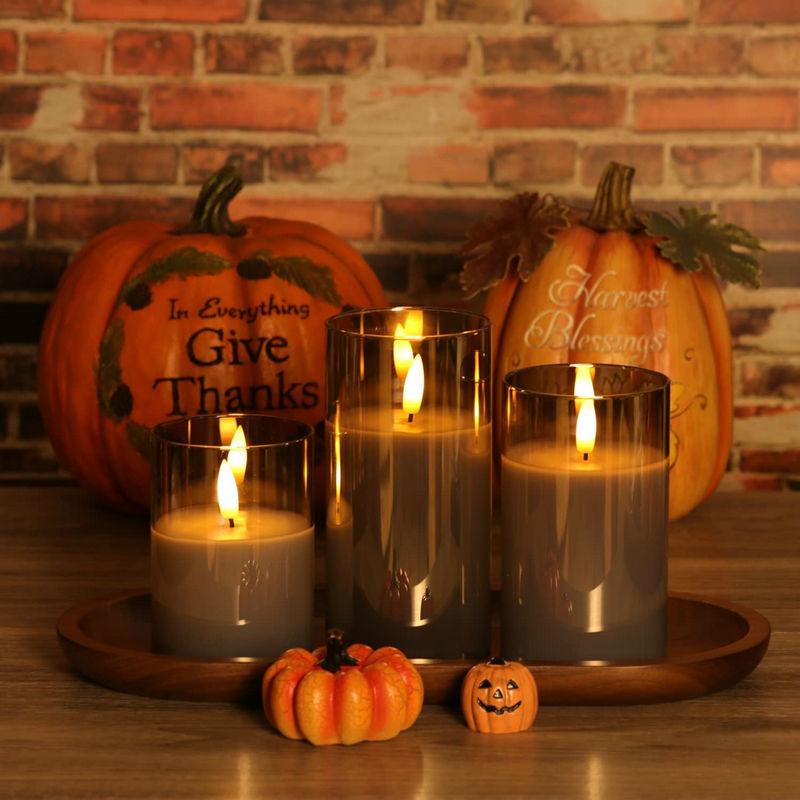 USB Rechargeable Led Pillar Candle Set Flameless Remote Controlled w/Timer LED Flickering 3D Wick Paraffin Wax Table Decorative
