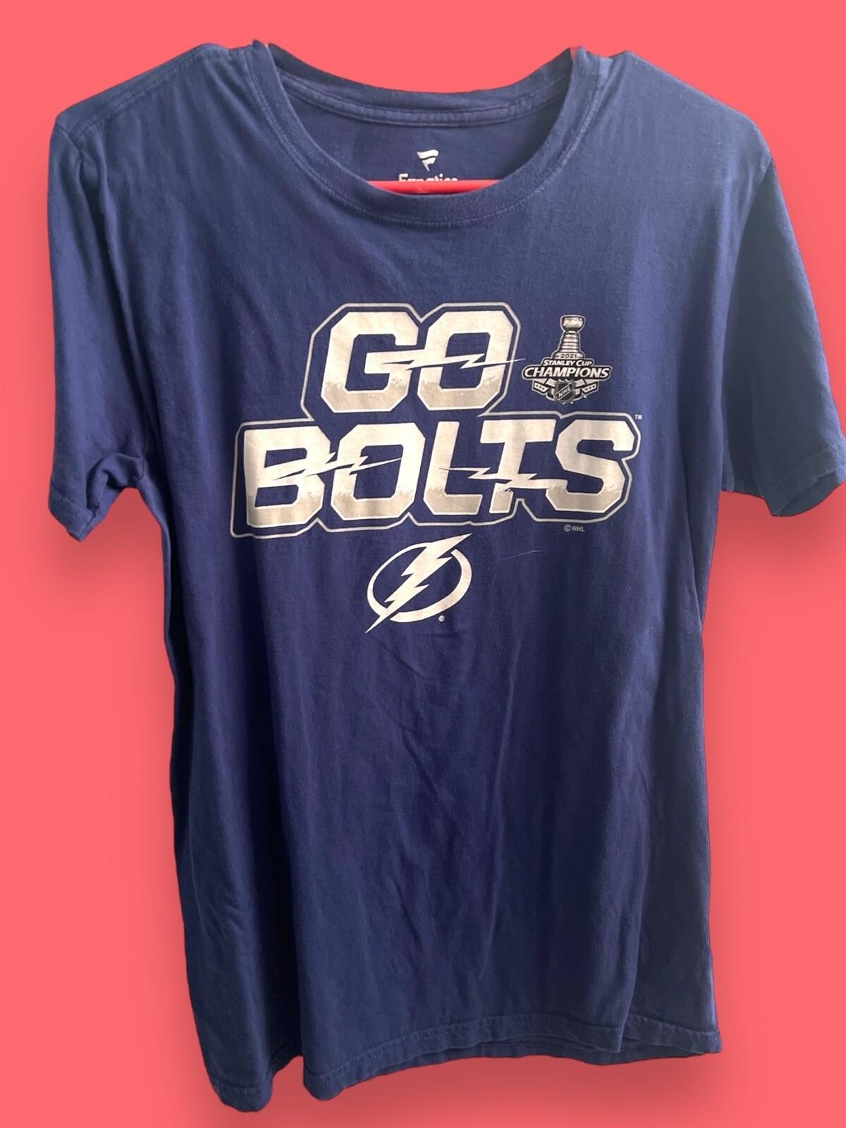 Go Bolts Tampa Bay Lightning T-Shirt Medium Stanley Cup Champions Fanatics 2021 XL