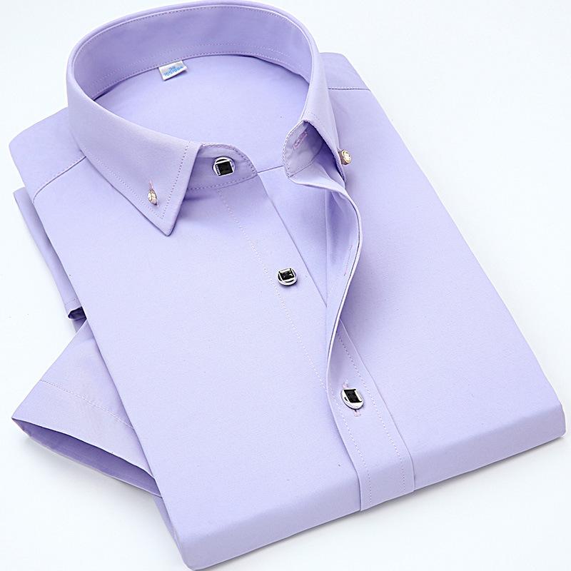 Men’s Thin Solid Color Short Sleeve Shirt Slim Turn-down Collar Casual Business Style Professional Daily Office Top
