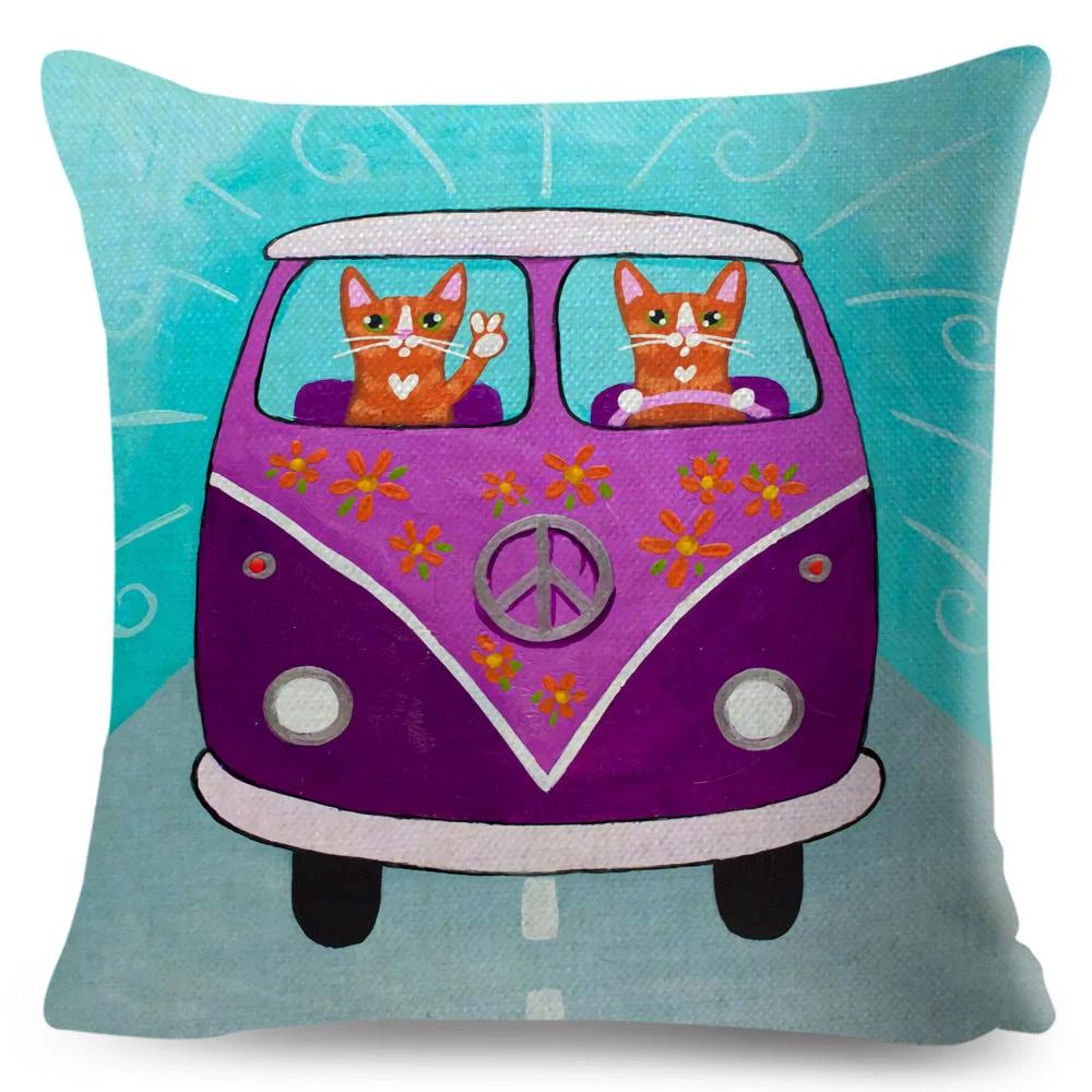 Cartoon Driving Car Cat Cushion Cover Decor Cute Pet Animal Pillowcase Polyester Pillow Case for Sofa Home Children Room 45x45cm