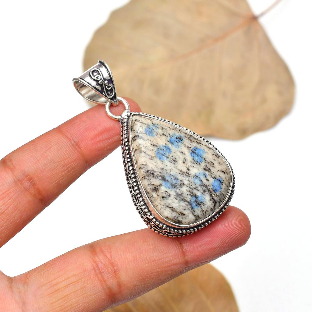 K2 Azurite Gemstone Pendant Gemstone : 925 Sterling Silver Handmade Jewelry Pendant