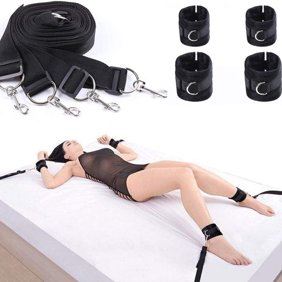 Žena páry Pouta Otevřená noha Bdsm Bondage Set Pod lůžkem Zádržné systémy Lanový popruh Systém Zápěstí a kotníků pro dospělé