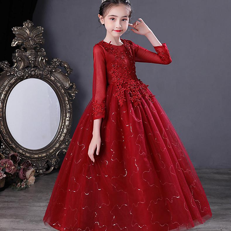 Prinzessinenkleid Mädchen Garn Frühling Sommer Langarm Modisch Kinderaufführung