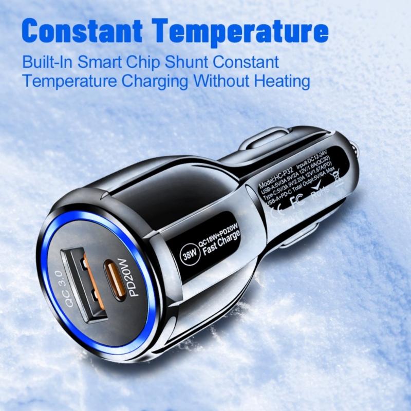 2 in 1 USB Car Charger Adapter Multiple USB Splitter with QC3.0 PD20W Fast Car Charger for Mobile Phone Laptop Car