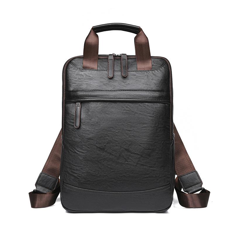 Backpack Men S Large Capacity Street Trend Casual College Student Backpack Pu Leather Backpack Men S Bag коричневый