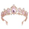 Gorgeous Pink Crystal Crown Royal Queen Tiaras Headbands for Girls Prom Bridal Crowns Bride Diadem Wedding Hair Jewelry