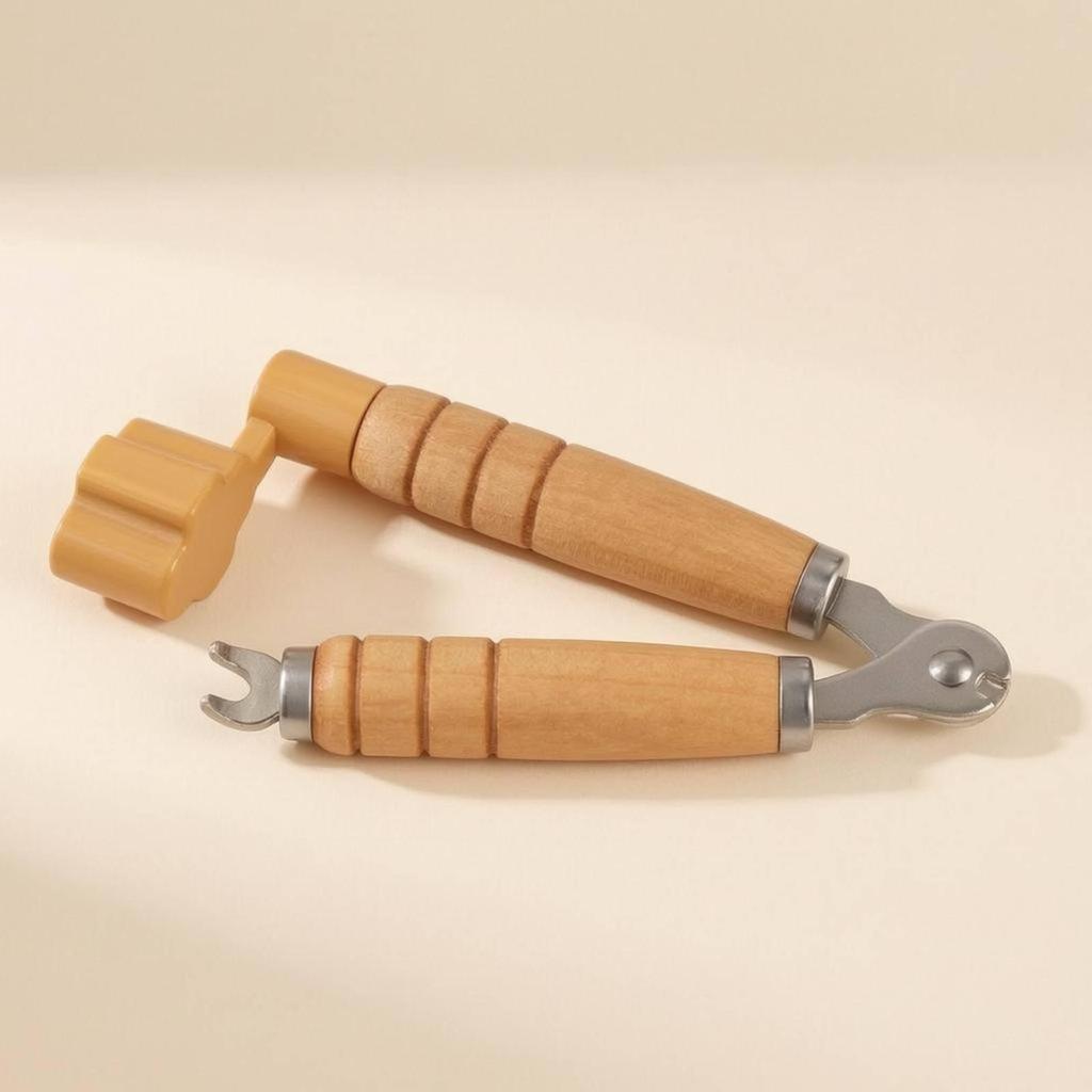 Guitar String Changing Tool Wood Handle Winder Cutter Grooved Grip Bridge Pin Puller