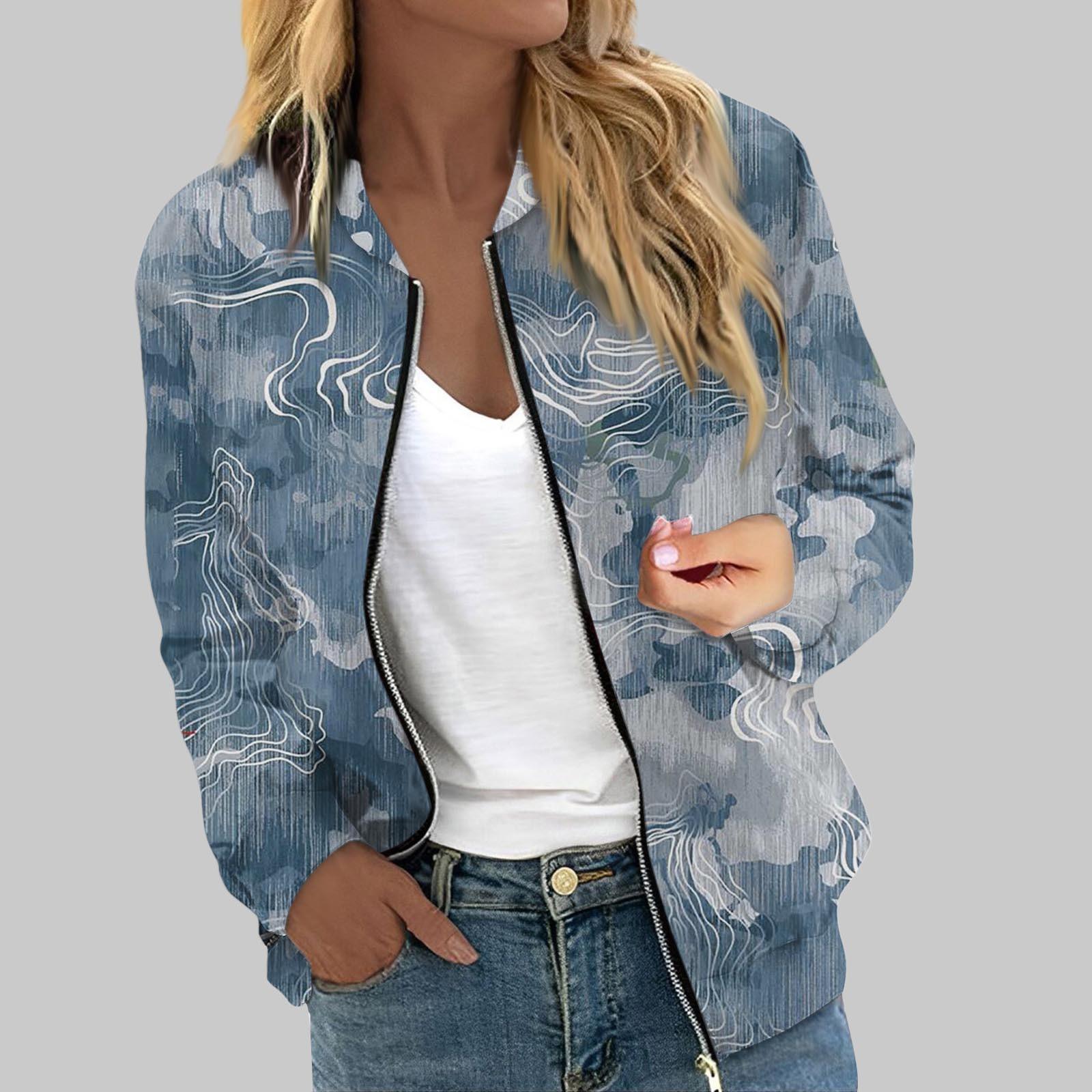 

Женская верхняя одежда с длинным рукавом и принтом, повседневные топы на молнии, кардиган, рубашка, тонкая куртка для женщин M