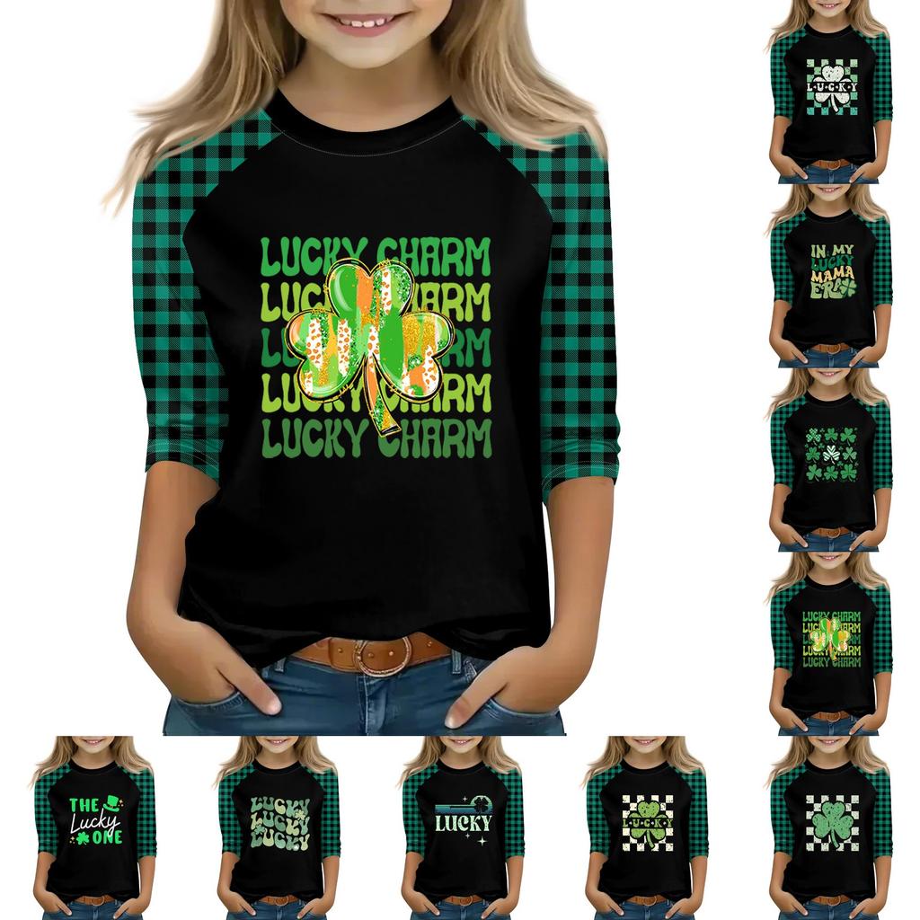 Oberteile für junge Mädchen von 4–16 Jahren, Rundhalsausschnitt, 3/4-Ärmel, T-Shirts, trendige Oberteile, Outfit-T-Shirts