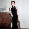 Neck black golden velvet national style new Chinese cheongsam improved young 1011 new women's high-end evening dress