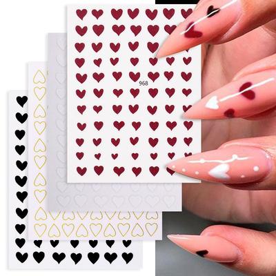 Preto branco vermelho diy amor coração vermelho 3d etiqueta do prego preto branco amor coração padrão decalques do prego adesivos coloridos