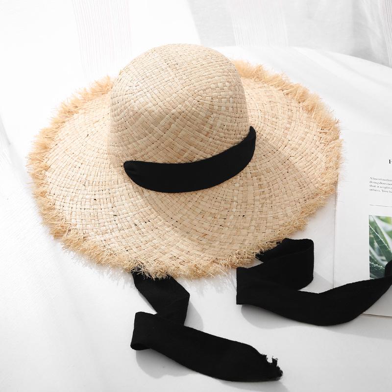 Big Brimmed Seaside Sun Hat Summer Sun Protection Beach Vacation Beach Hat Small Fresh Strap Lafite Straw Hat Female Summer